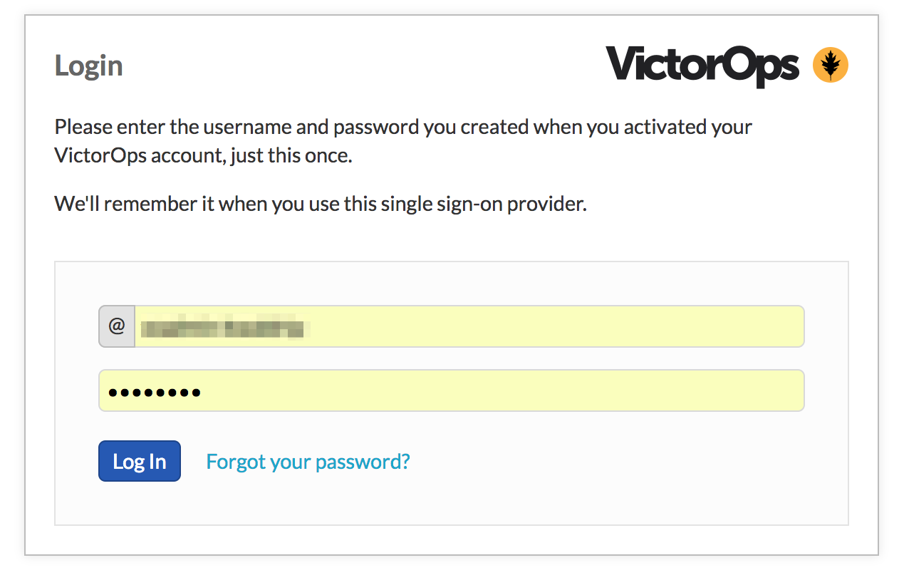 VictorOps Okta SSO Login screen