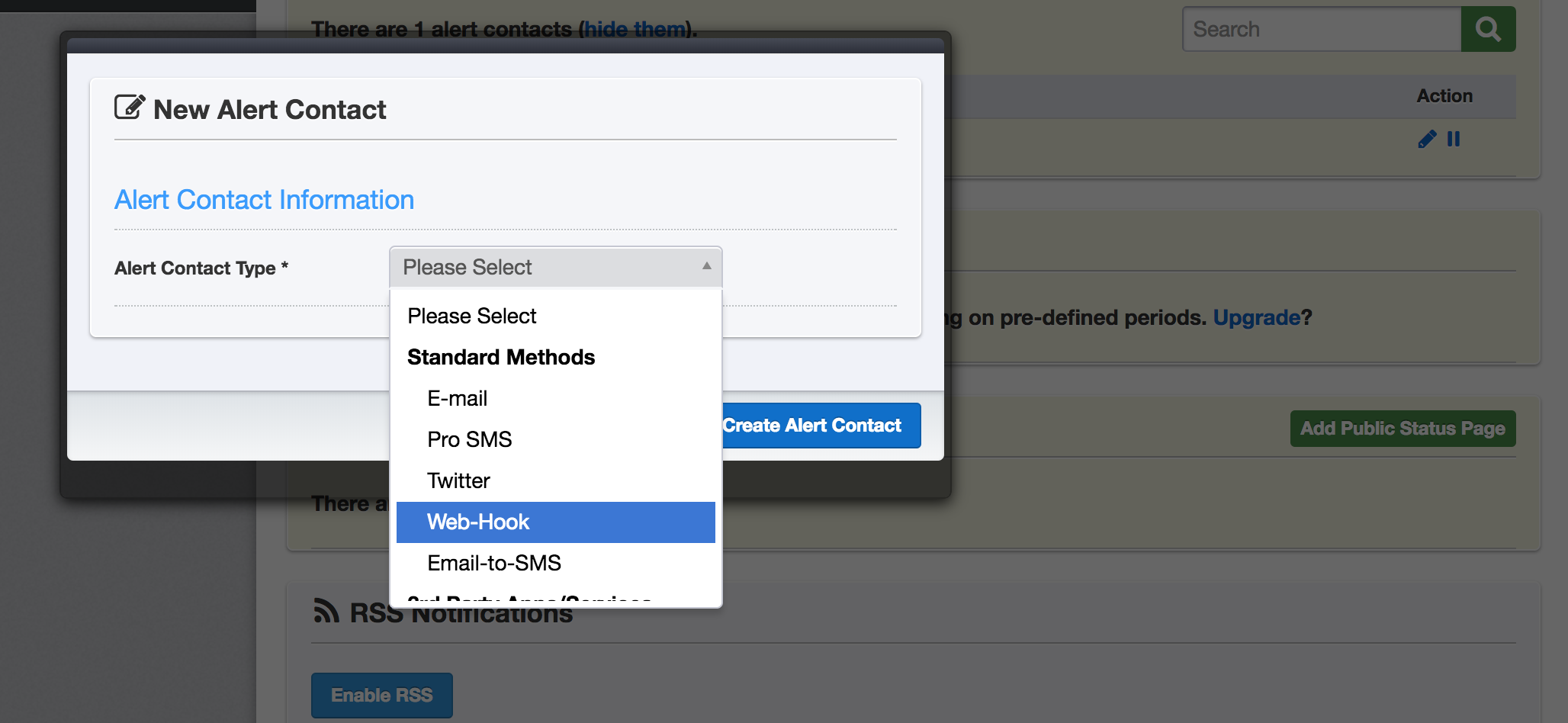 Create alert contact in Uptime Robot