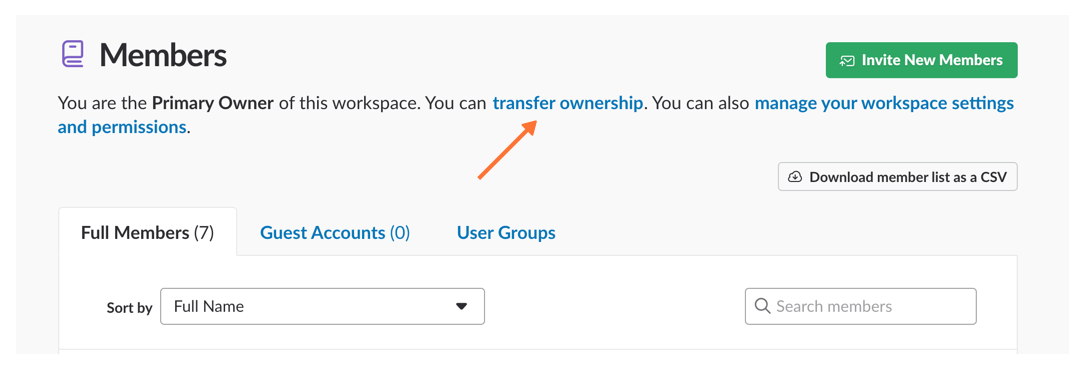 finding Transfer Ownership link