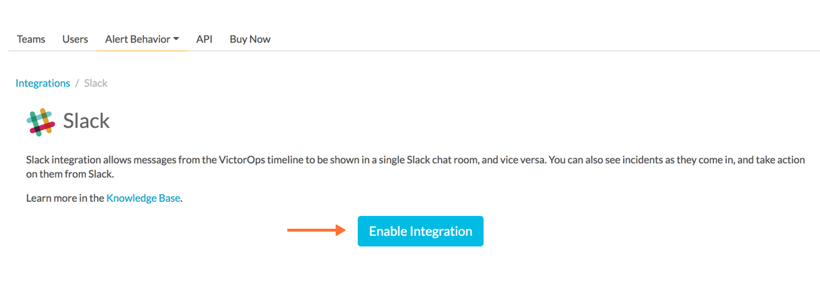 selecting enable integration - slack and victorops