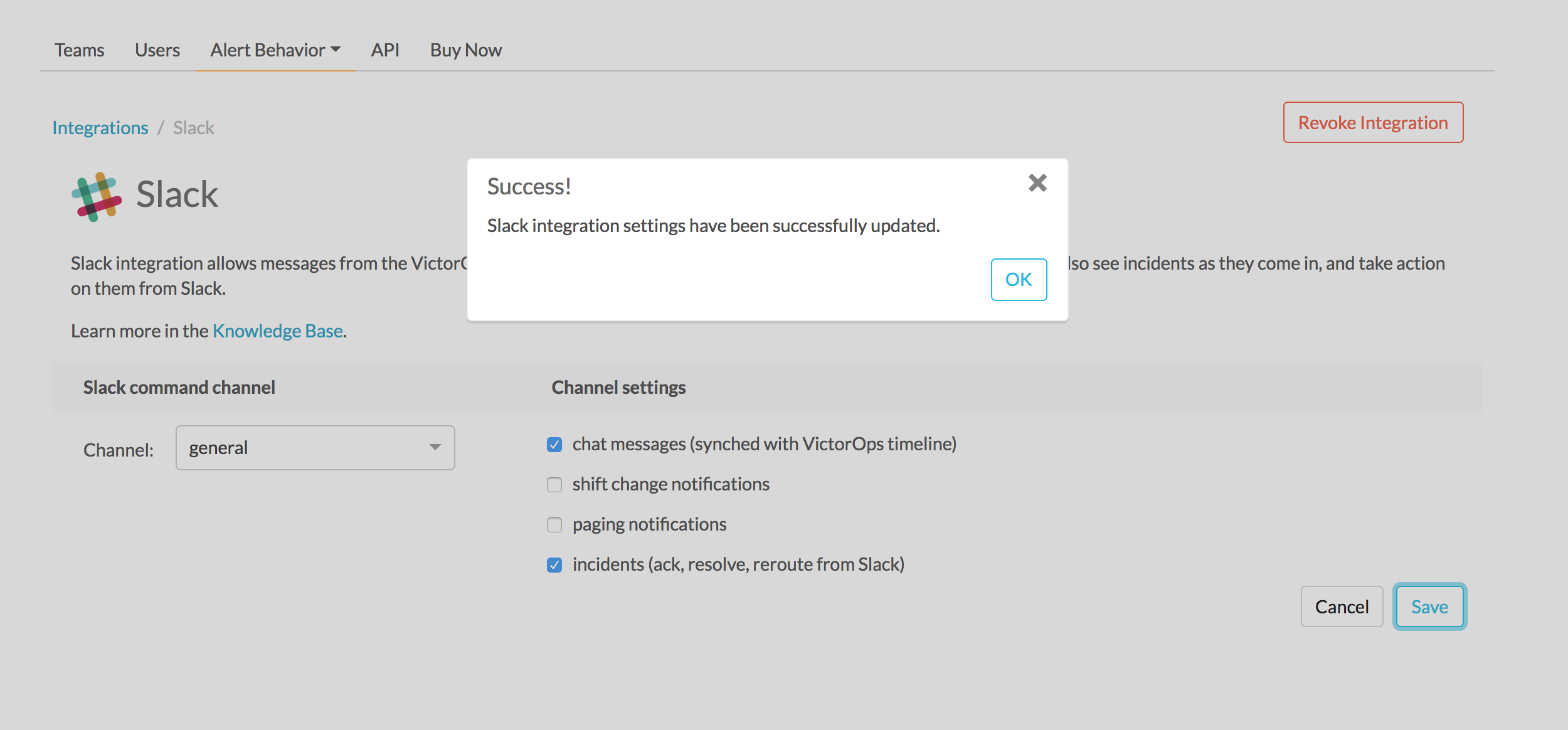 authentication success - slack victorops integration