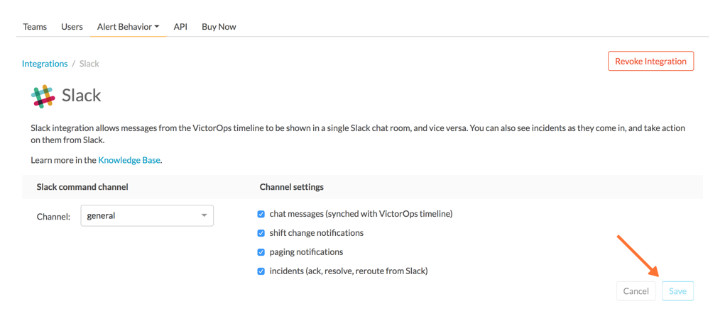 Saving your settings - VictorOps Slack integration