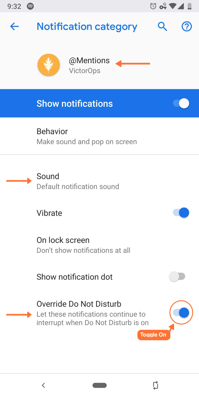 setting sound and override toggles in VictorOps for Android